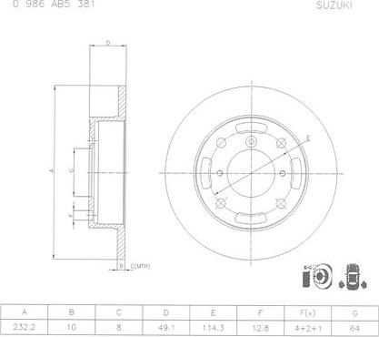 BOSCH 0 986 AB5 381 - Спирачен диск vvparts.bg