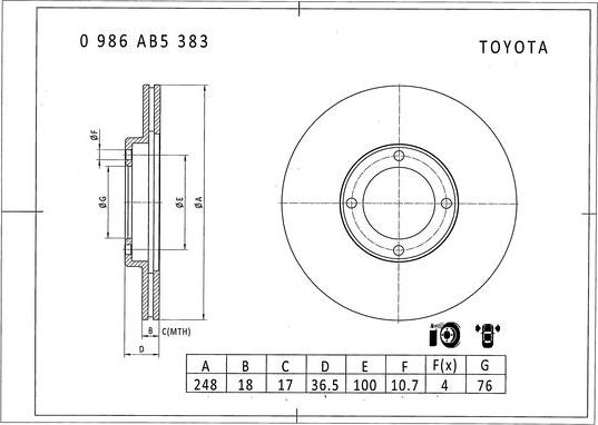 BOSCH 0 986 AB5 383 - Спирачен диск vvparts.bg