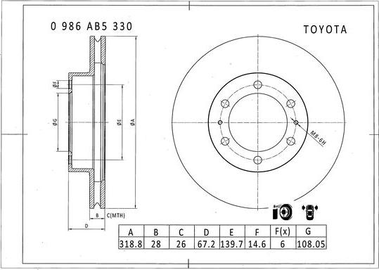 BOSCH 0 986 AB5 330 - Спирачен диск vvparts.bg