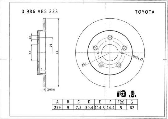 BOSCH 0 986 AB5 323 - Спирачен диск vvparts.bg