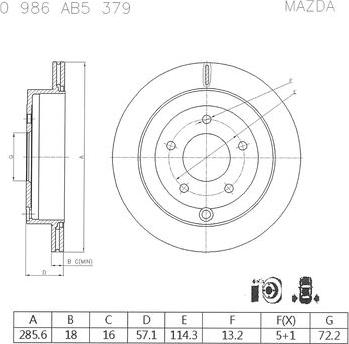 BOSCH 0 986 AB5 379 - Спирачен диск vvparts.bg