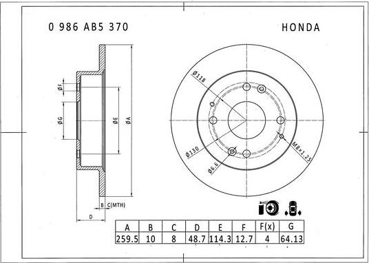 BOSCH 0 986 AB5 370 - Спирачен диск vvparts.bg