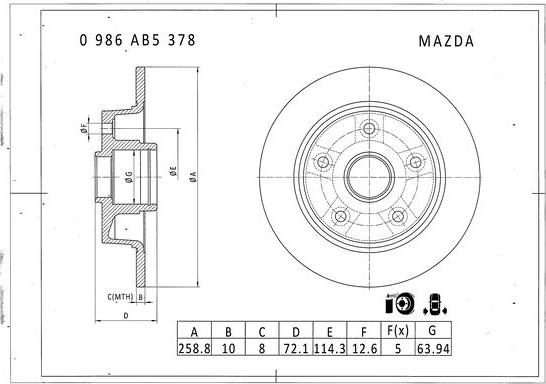 BOSCH 0 986 AB5 378 - Спирачен диск vvparts.bg