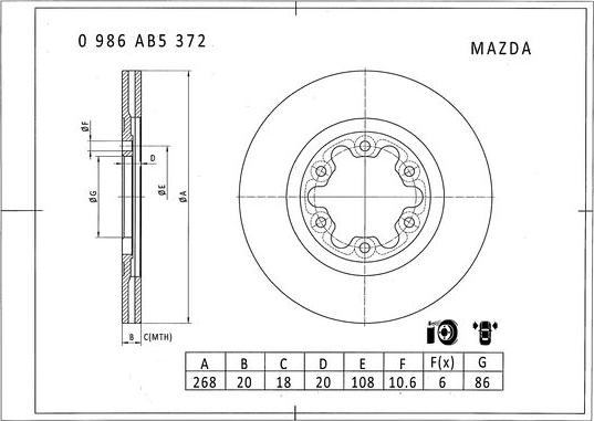 BOSCH 0 986 AB5 372 - Спирачен диск vvparts.bg