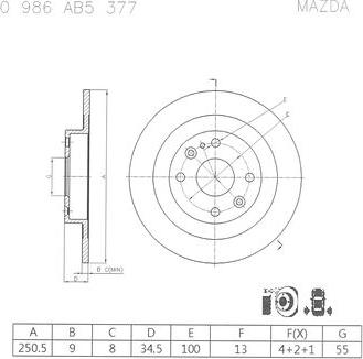 BOSCH 0 986 AB5 377 - Спирачен диск vvparts.bg