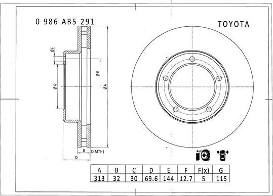 BOSCH 0 986 AB5 291 - Спирачен диск vvparts.bg