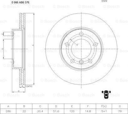 BOSCH 0 986 AB6 576 - Спирачен диск vvparts.bg