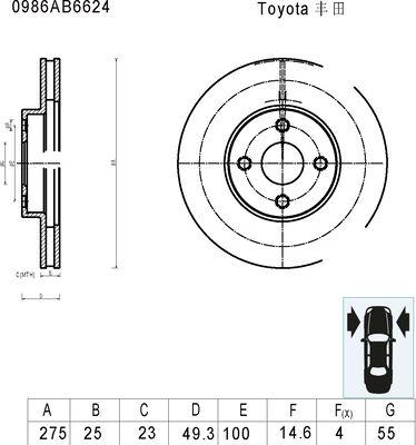 BOSCH 0 986 AB6 624 - Спирачен диск vvparts.bg