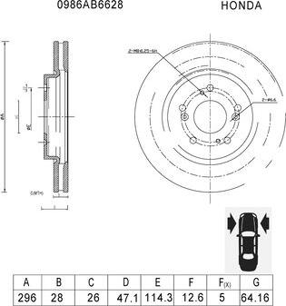 BOSCH 0 986 AB6 628 - Спирачен диск vvparts.bg