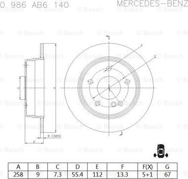 BOSCH 0 986 AB6 140 - Спирачен диск vvparts.bg