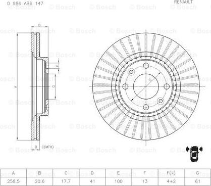 BOSCH 0 986 AB6 147 - Спирачен диск vvparts.bg