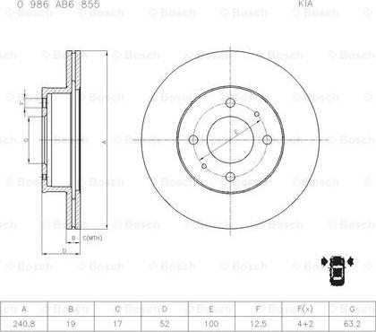 BOSCH 0 986 AB6 855 - Спирачен диск vvparts.bg