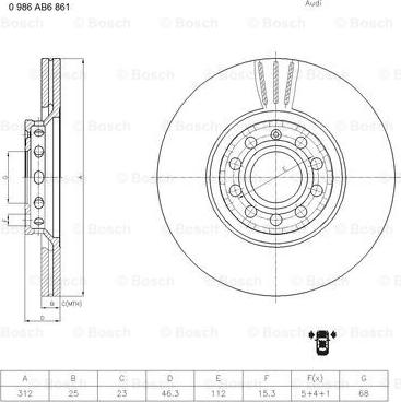 BOSCH 0 986 AB6 861 - Спирачен диск vvparts.bg