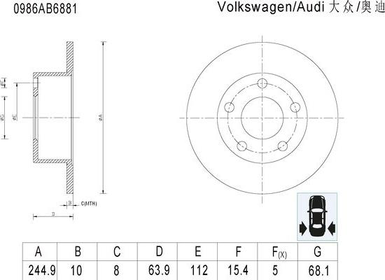 BOSCH 0 986 AB6 881 - Спирачен диск vvparts.bg