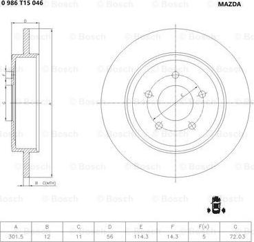 BOSCH 0 986 T15 046 - Спирачен диск vvparts.bg