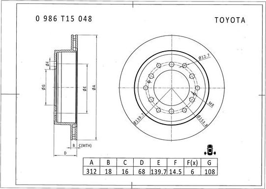 BOSCH 0 986 T15 048 - Спирачен диск vvparts.bg