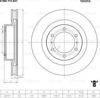 BOSCH 0 986 T15 047 - Спирачен диск vvparts.bg