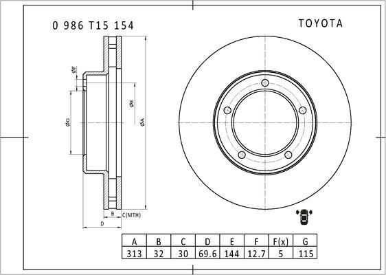 BOSCH 0 986 T15 154 - Спирачен диск vvparts.bg