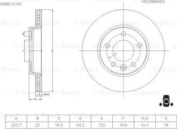 BOSCH 0 986 T15 181 - Спирачен диск vvparts.bg