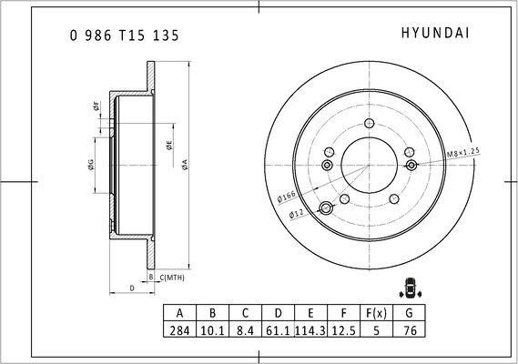 BOSCH 0 986 T15 135 - Спирачен диск vvparts.bg