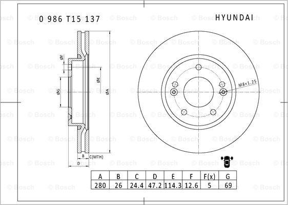 BOSCH 0 986 T15 137 - Спирачен диск vvparts.bg