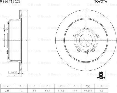 BOSCH 0 986 T15 122 - Спирачен диск vvparts.bg