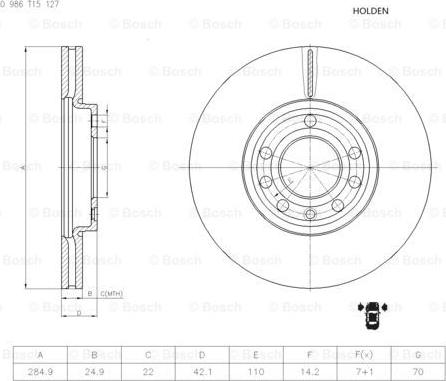 BOSCH 0 986 T15 127 - Спирачен диск vvparts.bg