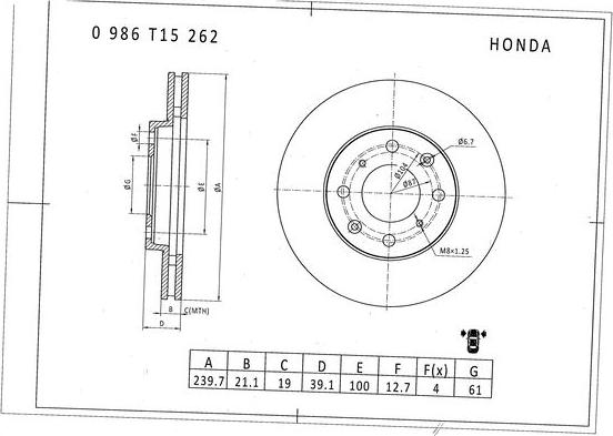 BOSCH 0 986 T15 262 - Спирачен диск vvparts.bg