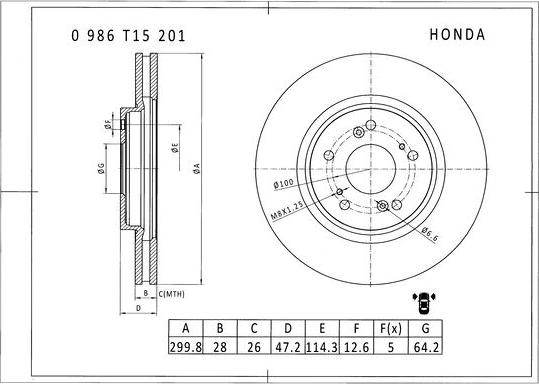 BOSCH 0 986 T15 201 - Спирачен диск vvparts.bg