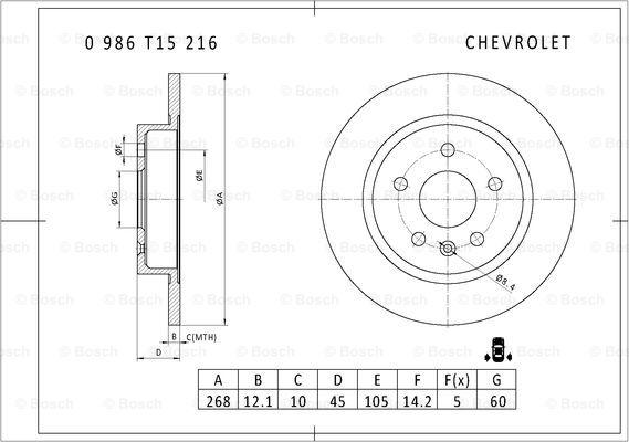 BOSCH 0 986 T15 216 - Спирачен диск vvparts.bg