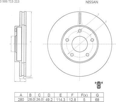 BOSCH 0 986 T15 213 - Спирачен диск vvparts.bg