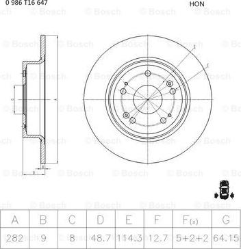 BOSCH 0 986 T16 647 - Спирачен диск vvparts.bg