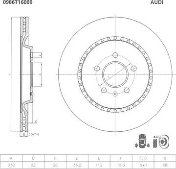 BOSCH 0 986 T16 009 - Спирачен диск vvparts.bg