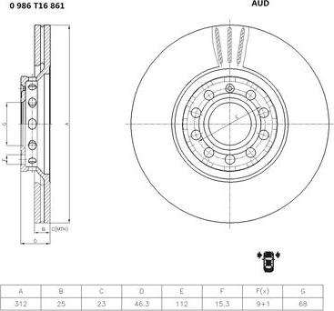 BOSCH 0 986 T16 861 - Спирачен диск vvparts.bg