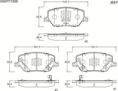 BOSCH 0 986 T11 285 - Комплект спирачно феродо, дискови спирачки vvparts.bg