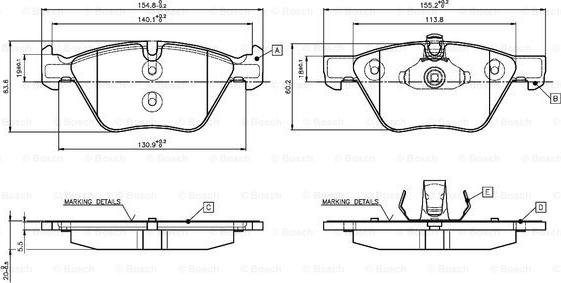 BOSCH 0 986 TB3 136 - Комплект спирачно феродо, дискови спирачки vvparts.bg