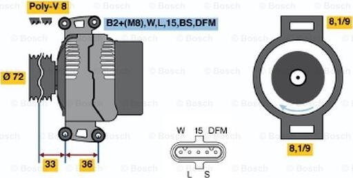 BOSCH 0 124 555 008 - Генератор vvparts.bg