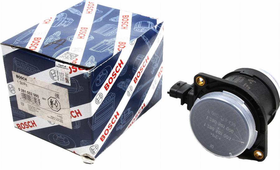 BOSCH 0 281 002 980 - Въздухомер-измерител на масата на въздуха vvparts.bg