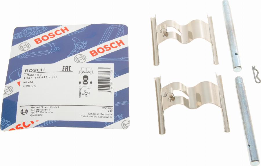 BOSCH 1 987 474 419 - Комплект принадлежности, дискови накладки vvparts.bg