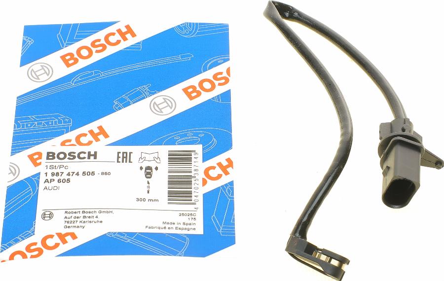 BOSCH 1 987 474 505 - Предупредителен контактен сензор, износване на накладките vvparts.bg