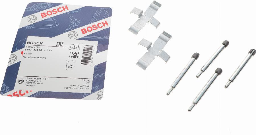 BOSCH 1 987 474 051 - Комплект принадлежности, дискови накладки vvparts.bg