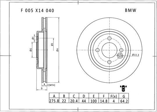 BOSCH F 005 X14 040 - Спирачен диск vvparts.bg