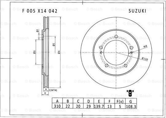 BOSCH F 005 X14 042 - Спирачен диск vvparts.bg