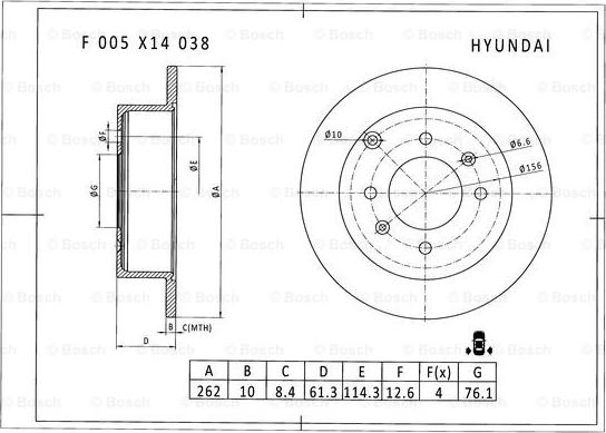 BOSCH F 005 X14 038 - Спирачен диск vvparts.bg