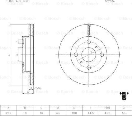 BOSCH F 026 A00 956 - Спирачен диск vvparts.bg