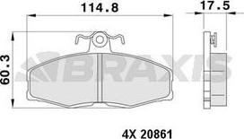 Braxis AA0460 - Комплект спирачно феродо, дискови спирачки vvparts.bg