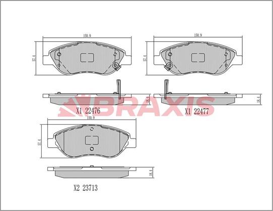 Braxis AA0696 - Комплект спирачно феродо, дискови спирачки vvparts.bg