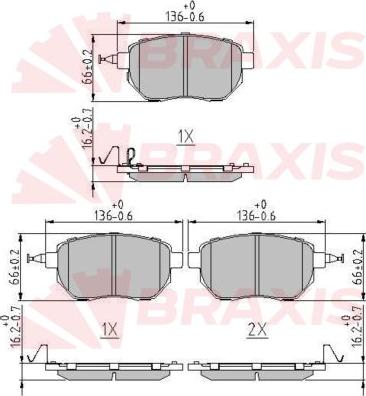 Braxis AA0641 - Комплект спирачно феродо, дискови спирачки vvparts.bg