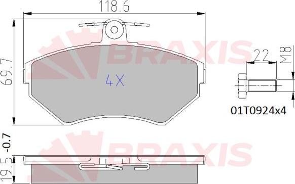 Braxis AA0648 - Комплект спирачно феродо, дискови спирачки vvparts.bg
