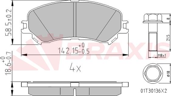 Braxis AA0667 - Комплект спирачно феродо, дискови спирачки vvparts.bg